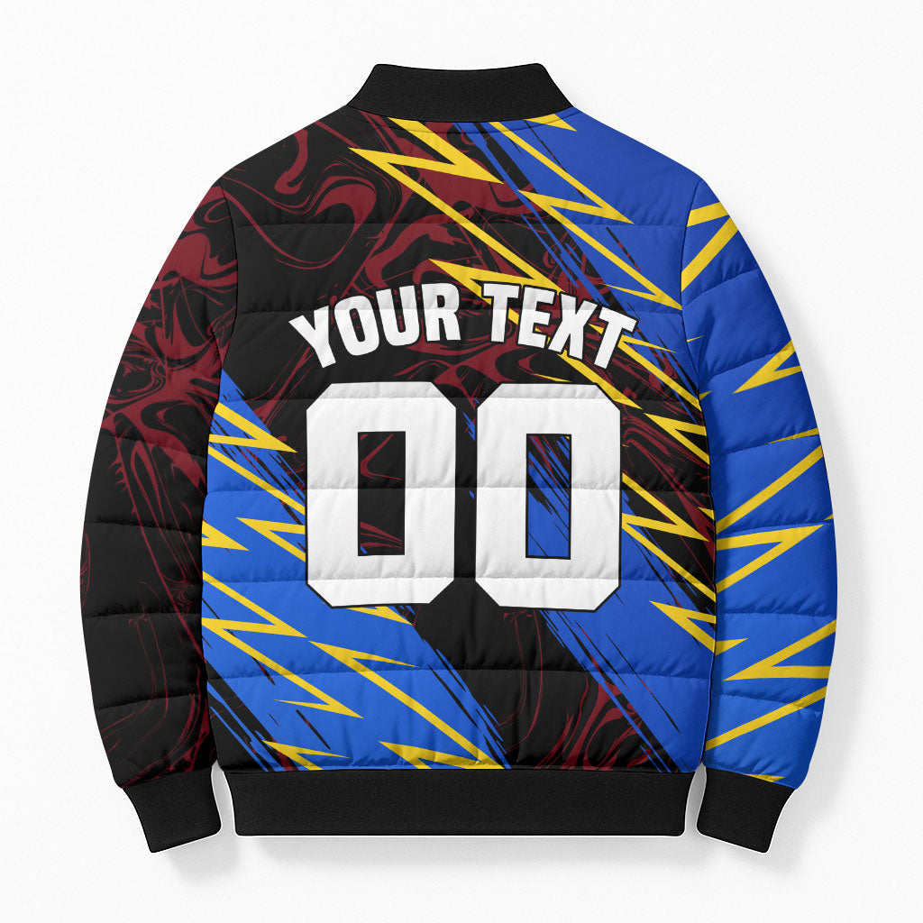 Personalized Antigua And Barbuda Cricket Bomber Puffer Jacket Falcons Caribbean Lightning Abstract Graphic