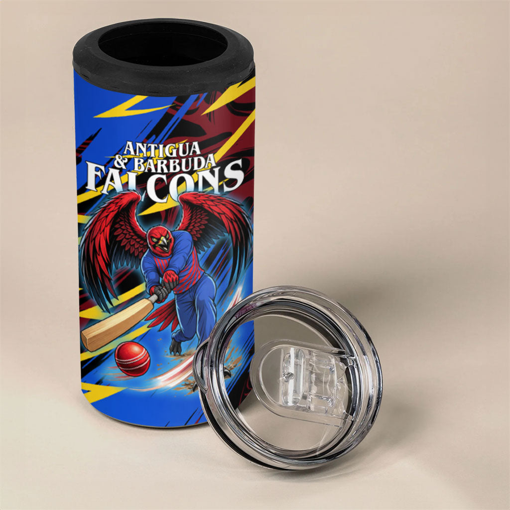 Personalized Antigua And Barbuda Cricket 4 in 1 Can Cooler Tumbler Falcons Caribbean Lightning Abstract Graphic
