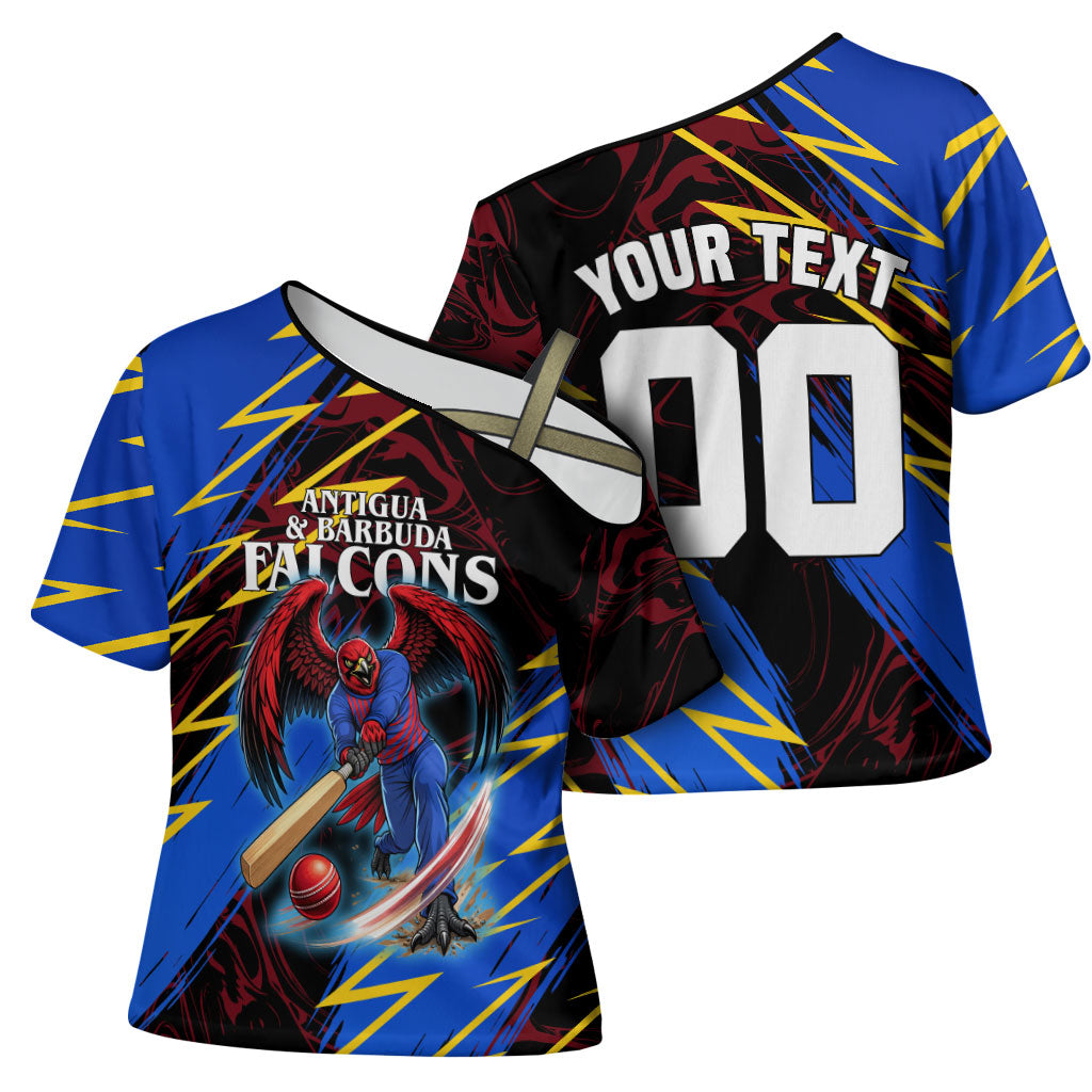 Personalized Antigua And Barbuda Cricket Cross Shoulder Shirt Falcons Caribbean Lightning Abstract Graphic