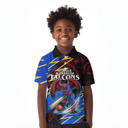 Personalized Antigua And Barbuda Cricket Kid Polo Shirt Falcons Caribbean Lightning Abstract Graphic