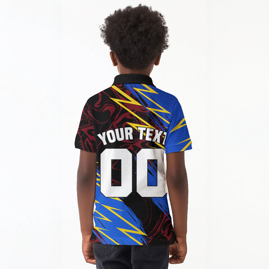 Personalized Antigua And Barbuda Cricket Kid Polo Shirt Falcons Caribbean Lightning Abstract Graphic