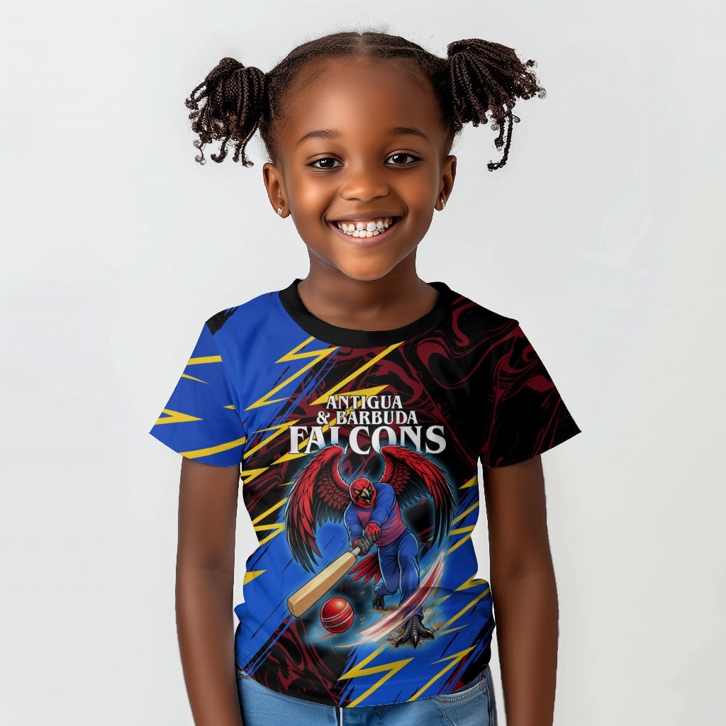 Personalized Antigua And Barbuda Cricket Kid T shirt Falcons Caribbean Lightning Abstract Graphic