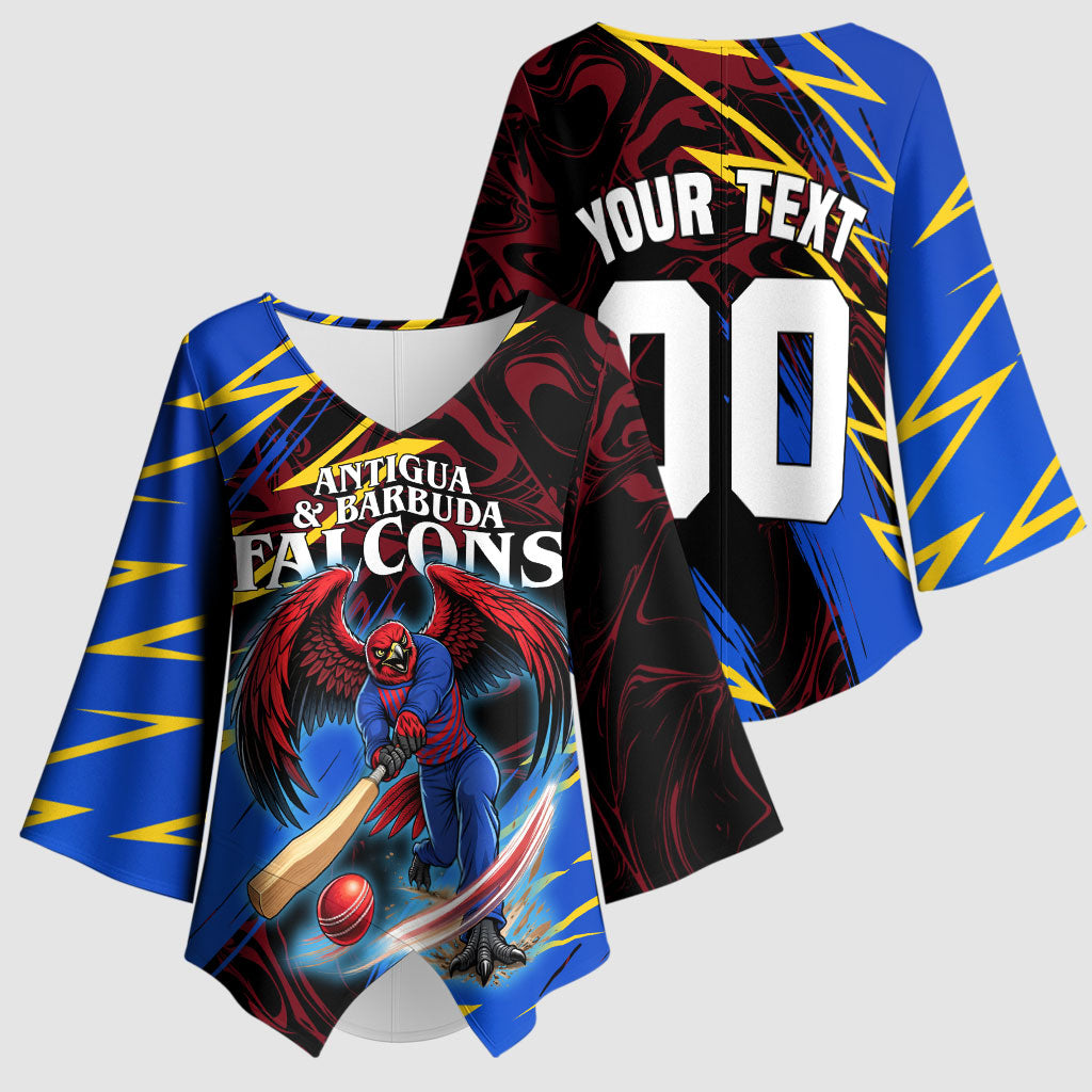 Personalized Antigua And Barbuda Cricket Kimono Sleeve Blouse Falcons Caribbean Lightning Abstract Graphic