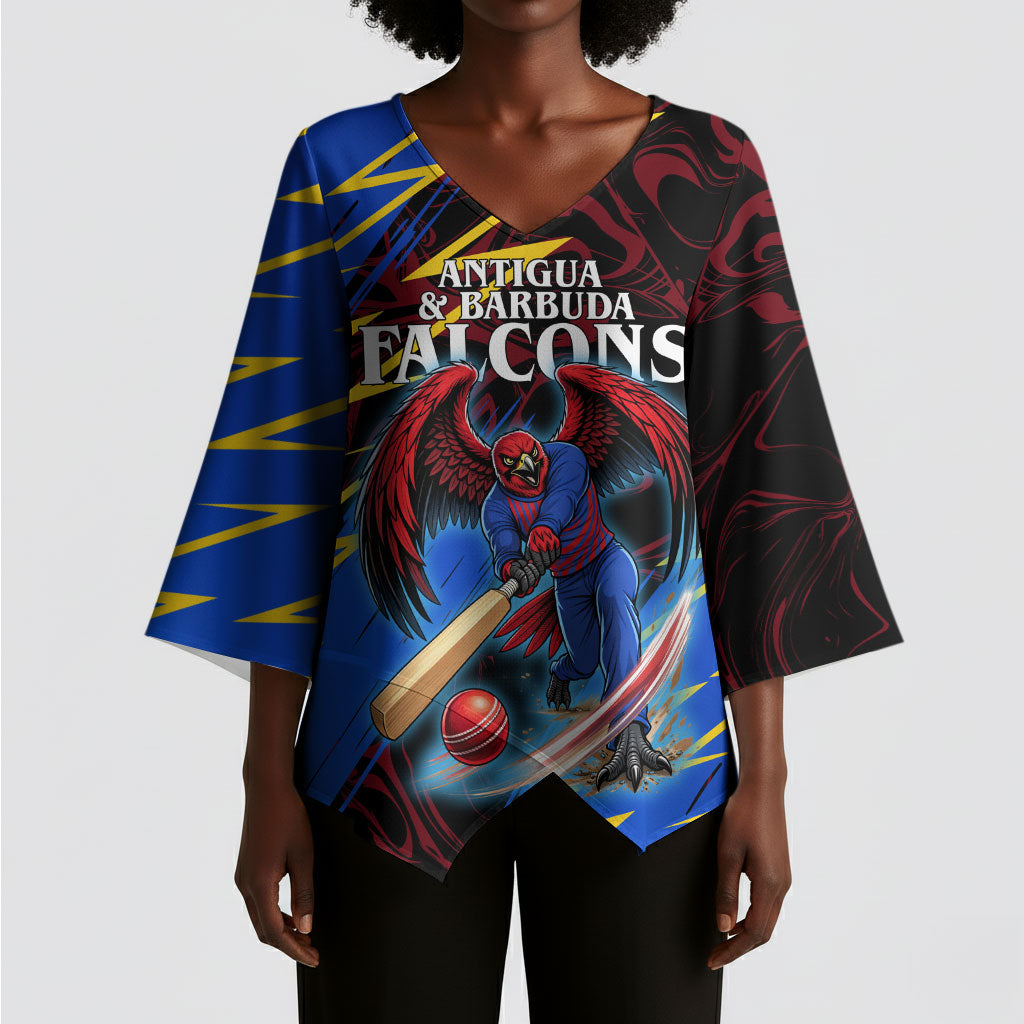 Personalized Antigua And Barbuda Cricket Kimono Sleeve Blouse Falcons Caribbean Lightning Abstract Graphic