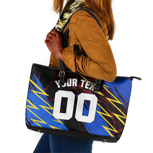 Personalized Antigua And Barbuda Cricket Leather Tote Bag Falcons Caribbean Lightning Abstract Graphic