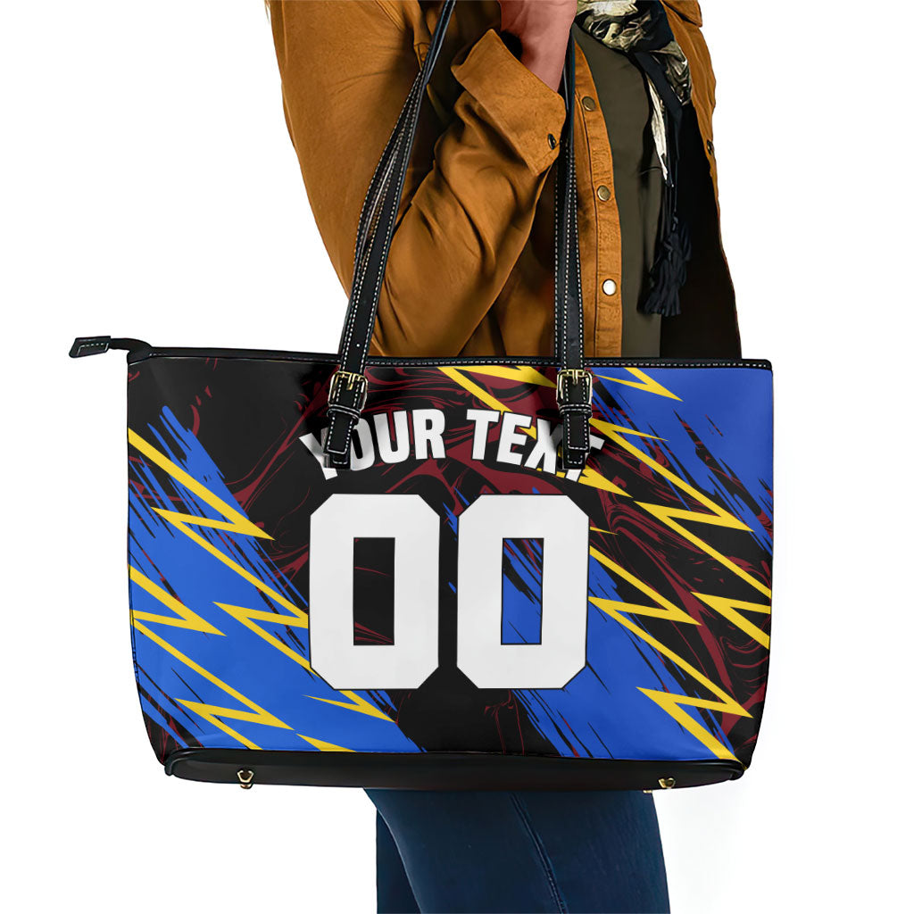 Personalized Antigua And Barbuda Cricket Leather Tote Bag Falcons Caribbean Lightning Abstract Graphic