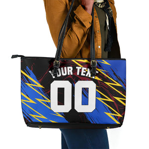 Personalized Antigua And Barbuda Cricket Leather Tote Bag Falcons Caribbean Lightning Abstract Graphic