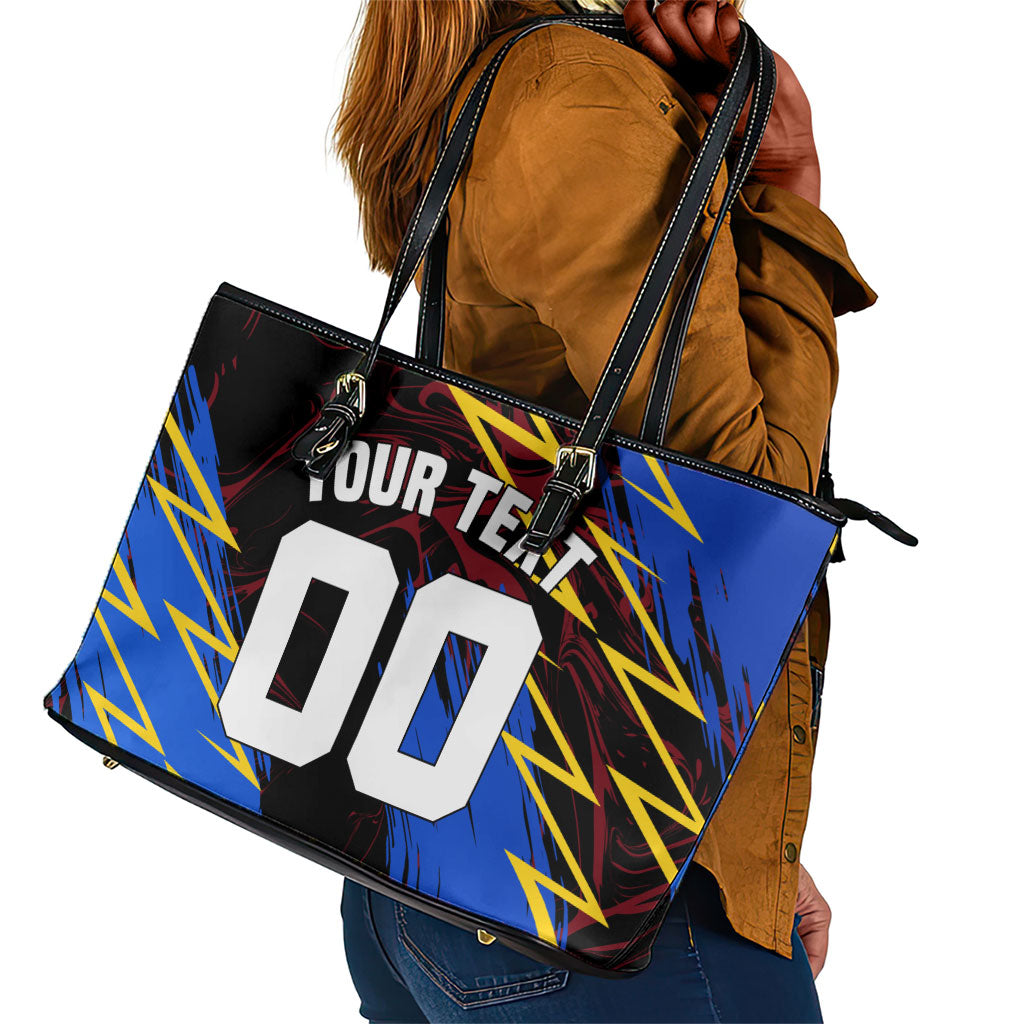 Personalized Antigua And Barbuda Cricket Leather Tote Bag Falcons Caribbean Lightning Abstract Graphic