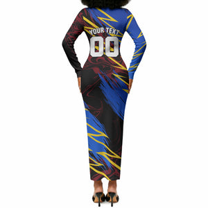 Personalized Antigua And Barbuda Cricket Long Sleeve Bodycon Dress Falcons Caribbean Lightning Abstract Graphic