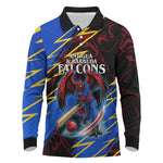 Personalized Antigua And Barbuda Cricket Long Sleeve Polo Shirt Falcons Caribbean Lightning Abstract Graphic