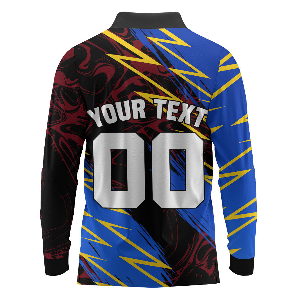 Personalized Antigua And Barbuda Cricket Long Sleeve Polo Shirt Falcons Caribbean Lightning Abstract Graphic