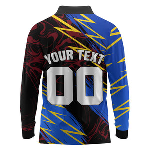 Personalized Antigua And Barbuda Cricket Long Sleeve Polo Shirt Falcons Caribbean Lightning Abstract Graphic