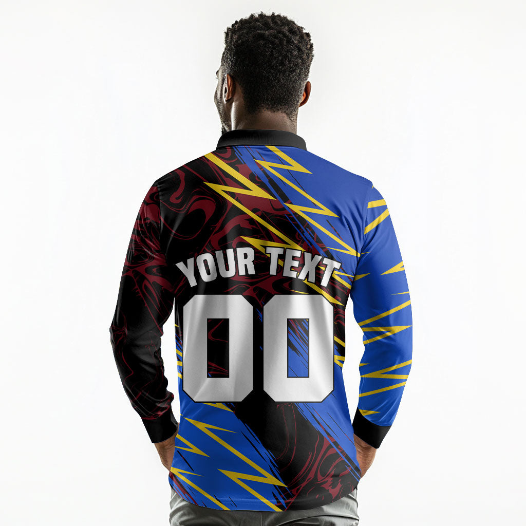 Personalized Antigua And Barbuda Cricket Long Sleeve Polo Shirt Falcons Caribbean Lightning Abstract Graphic