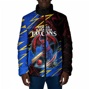 Personalized Antigua And Barbuda Cricket Padded Jacket Falcons Caribbean Lightning Abstract Graphic
