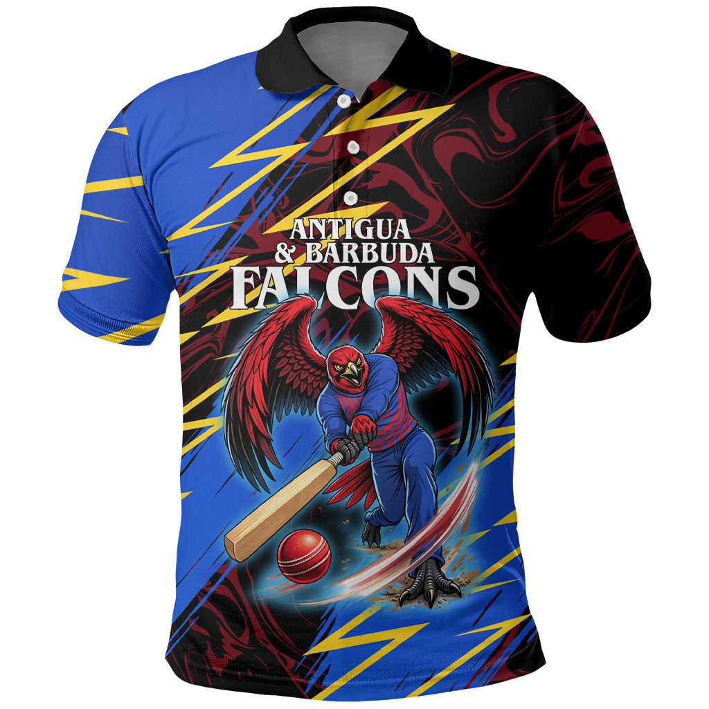 Personalized Antigua And Barbuda Cricket Polo Shirt Falcons Caribbean Lightning Abstract Graphic