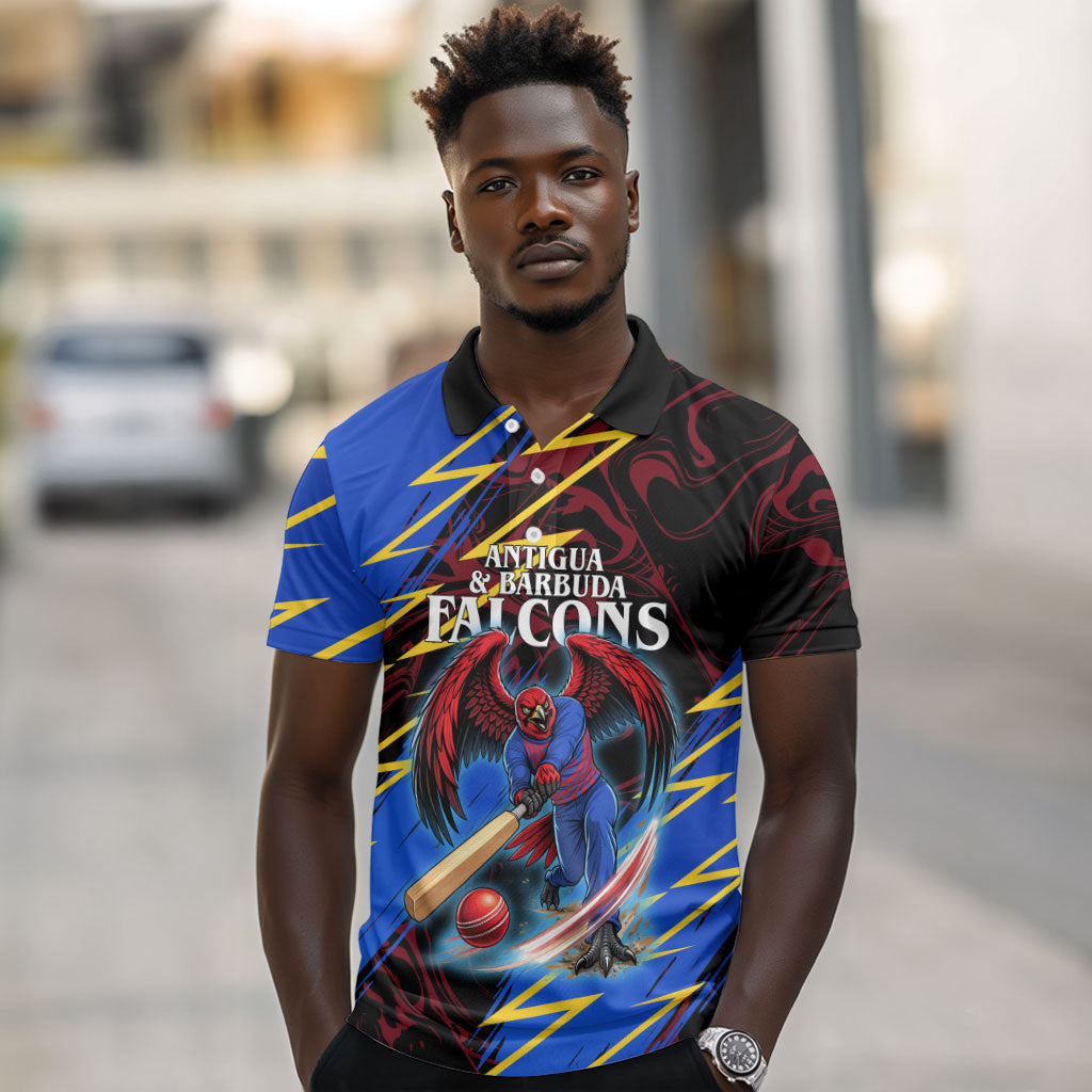 Personalized Antigua And Barbuda Cricket Polo Shirt Falcons Caribbean Lightning Abstract Graphic