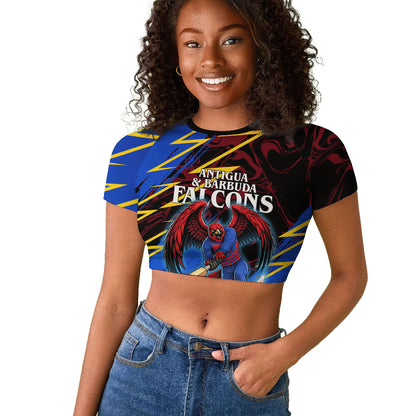 Personalized Antigua And Barbuda Cricket Raglan Cropped T shirt Falcons Caribbean Lightning Abstract Graphic