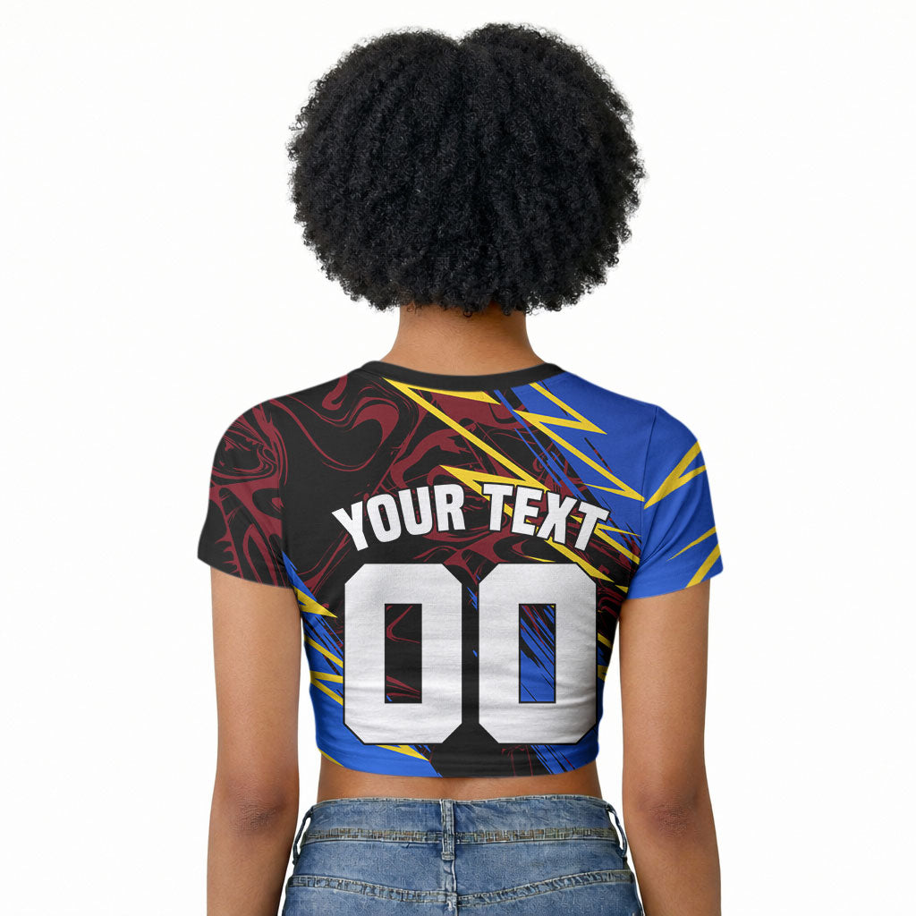 Personalized Antigua And Barbuda Cricket Raglan Cropped T shirt Falcons Caribbean Lightning Abstract Graphic