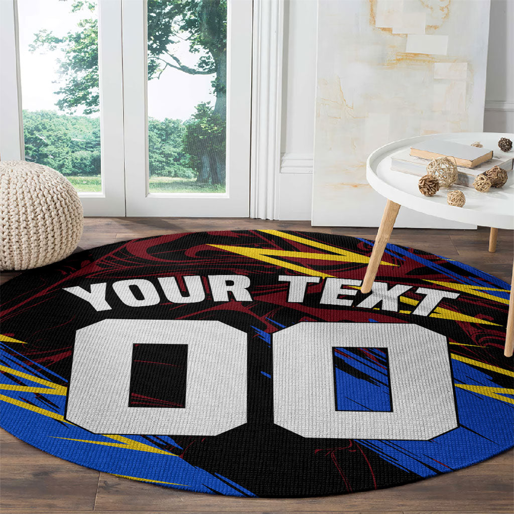 Personalized Antigua And Barbuda Cricket Round Carpet Falcons Caribbean Lightning Abstract Graphic