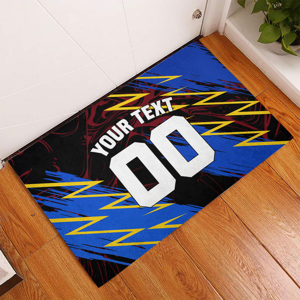 Personalized Antigua And Barbuda Cricket Rubber Doormat Falcons Caribbean Lightning Abstract Graphic