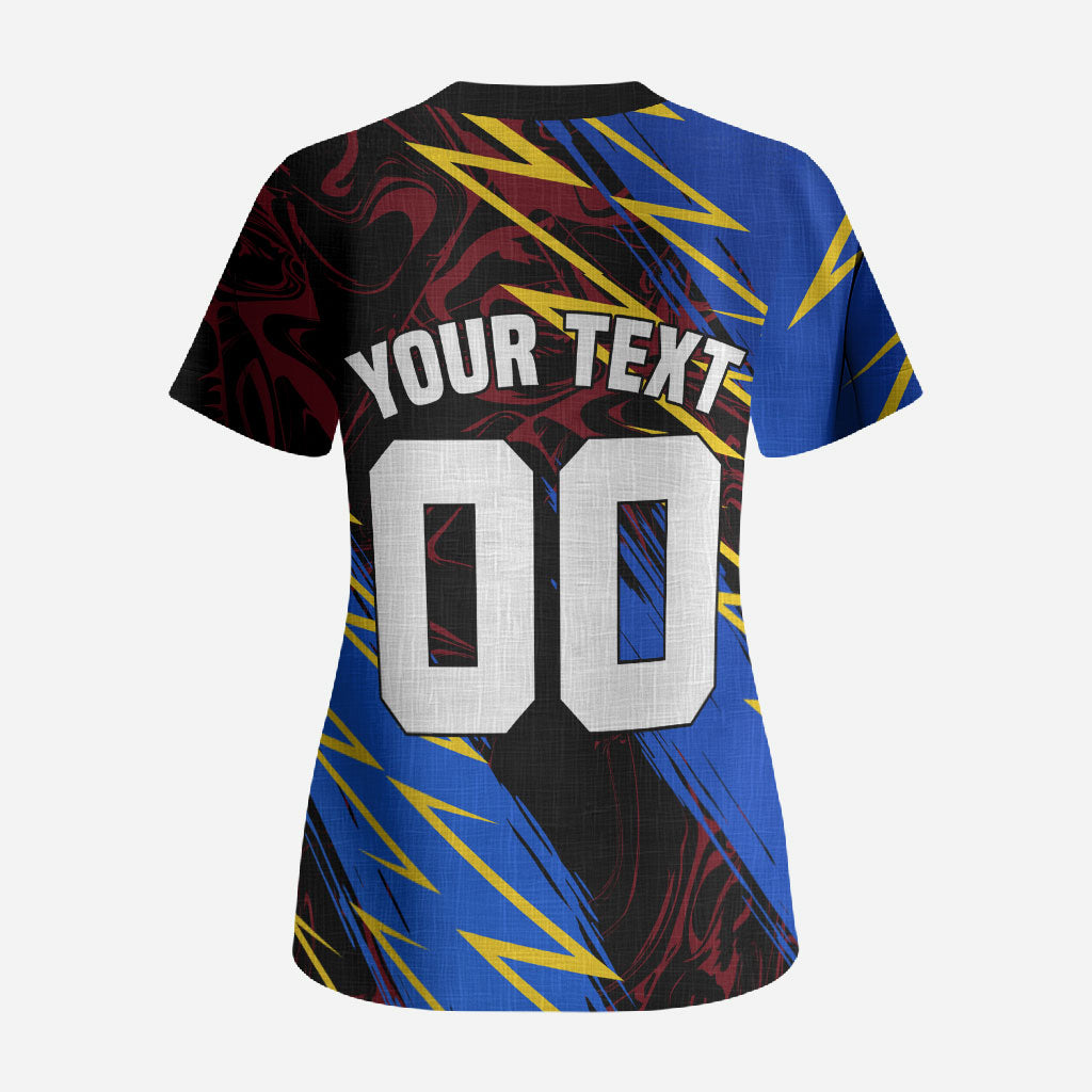Personalized Antigua And Barbuda Cricket Scrub Top Falcons Caribbean Lightning Abstract Graphic