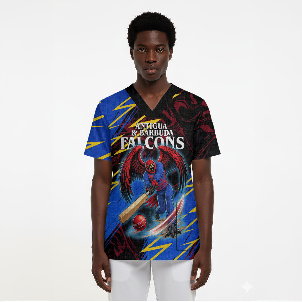 Personalized Antigua And Barbuda Cricket Scrub Top Falcons Caribbean Lightning Abstract Graphic