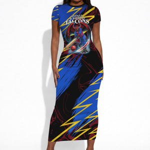 Personalized Antigua And Barbuda Cricket Short Sleeve Bodycon Dress Falcons Caribbean Lightning Abstract Graphic