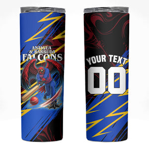 Personalized Antigua And Barbuda Cricket Skinny Tumbler Falcons Caribbean Lightning Abstract Graphic