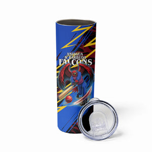 Personalized Antigua And Barbuda Cricket Skinny Tumbler Falcons Caribbean Lightning Abstract Graphic