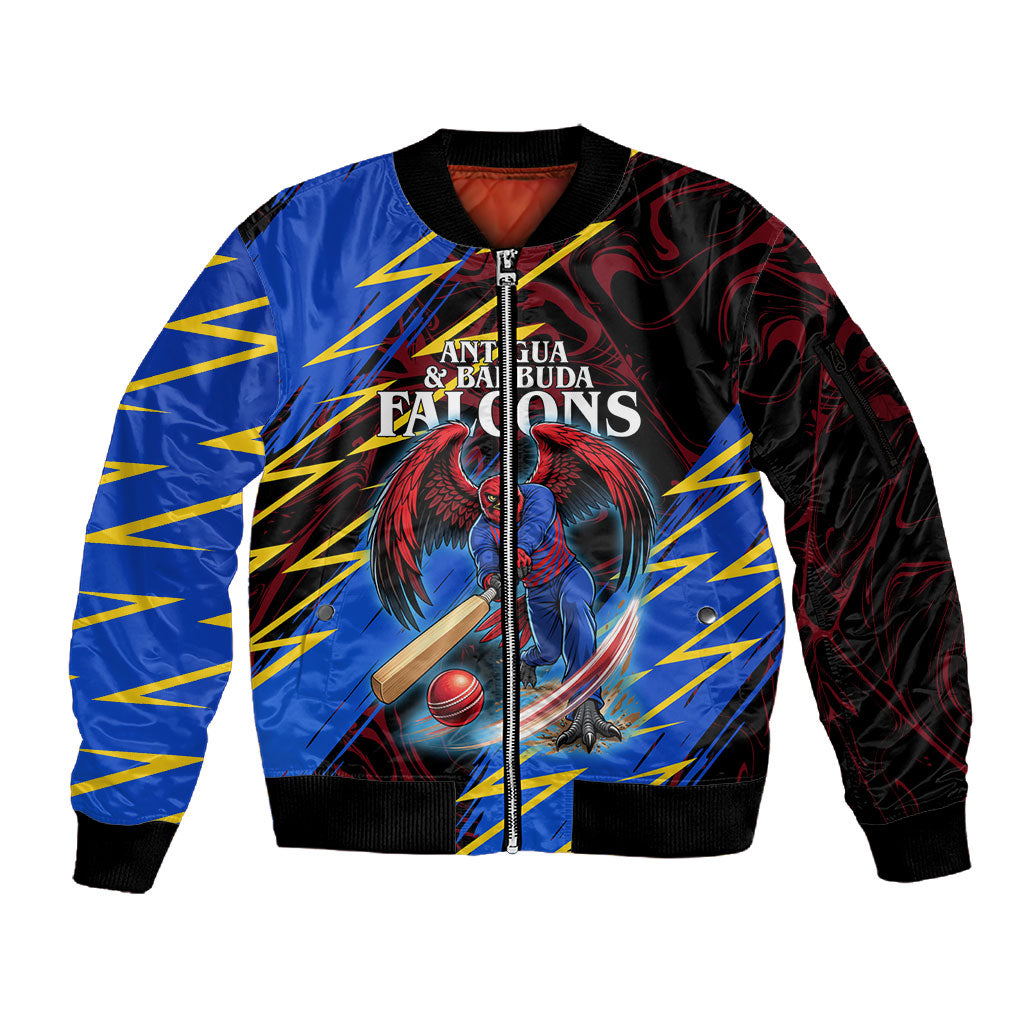 Personalized Antigua And Barbuda Cricket Sleeve Zip Bomber Jacket Falcons Caribbean Lightning Abstract Graphic