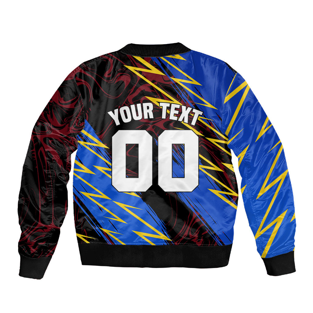 Personalized Antigua And Barbuda Cricket Sleeve Zip Bomber Jacket Falcons Caribbean Lightning Abstract Graphic