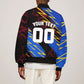 Personalized Antigua And Barbuda Cricket Sleeve Zip Bomber Jacket Falcons Caribbean Lightning Abstract Graphic