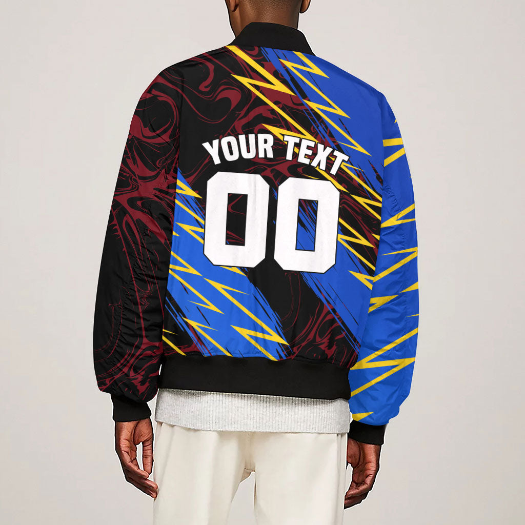 Personalized Antigua And Barbuda Cricket Sleeve Zip Bomber Jacket Falcons Caribbean Lightning Abstract Graphic