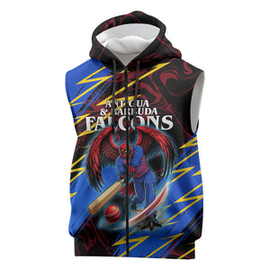 Personalized Antigua And Barbuda Cricket Sleeveless Zip Hoodie Falcons Caribbean Lightning Abstract Graphic