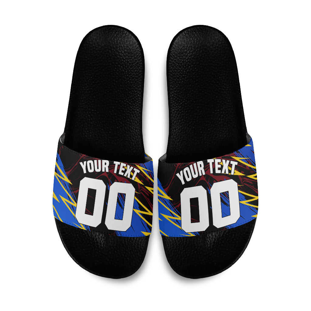 Personalized Antigua And Barbuda Cricket Slide Sandals Falcons Caribbean Lightning Abstract Graphic