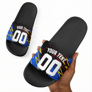 Personalized Antigua And Barbuda Cricket Slide Sandals Falcons Caribbean Lightning Abstract Graphic
