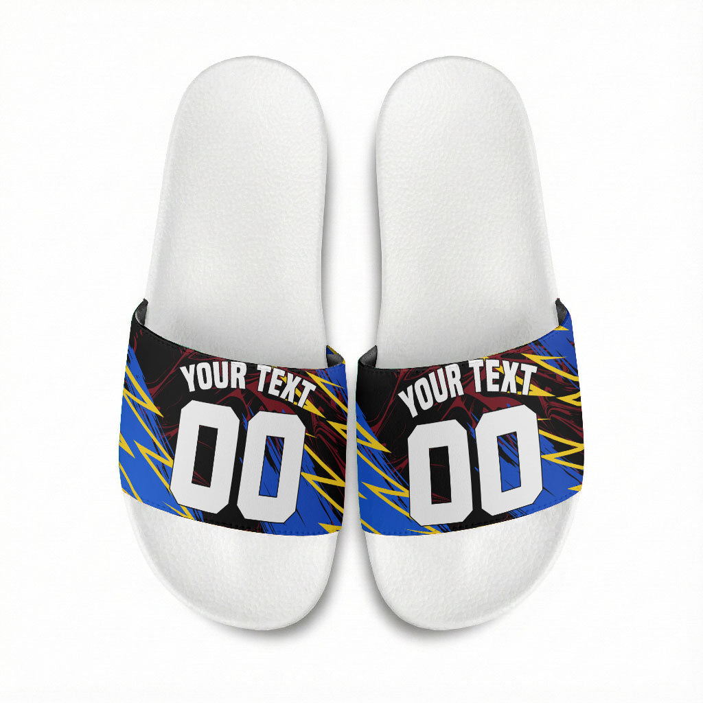 Personalized Antigua And Barbuda Cricket Slide Sandals Falcons Caribbean Lightning Abstract Graphic