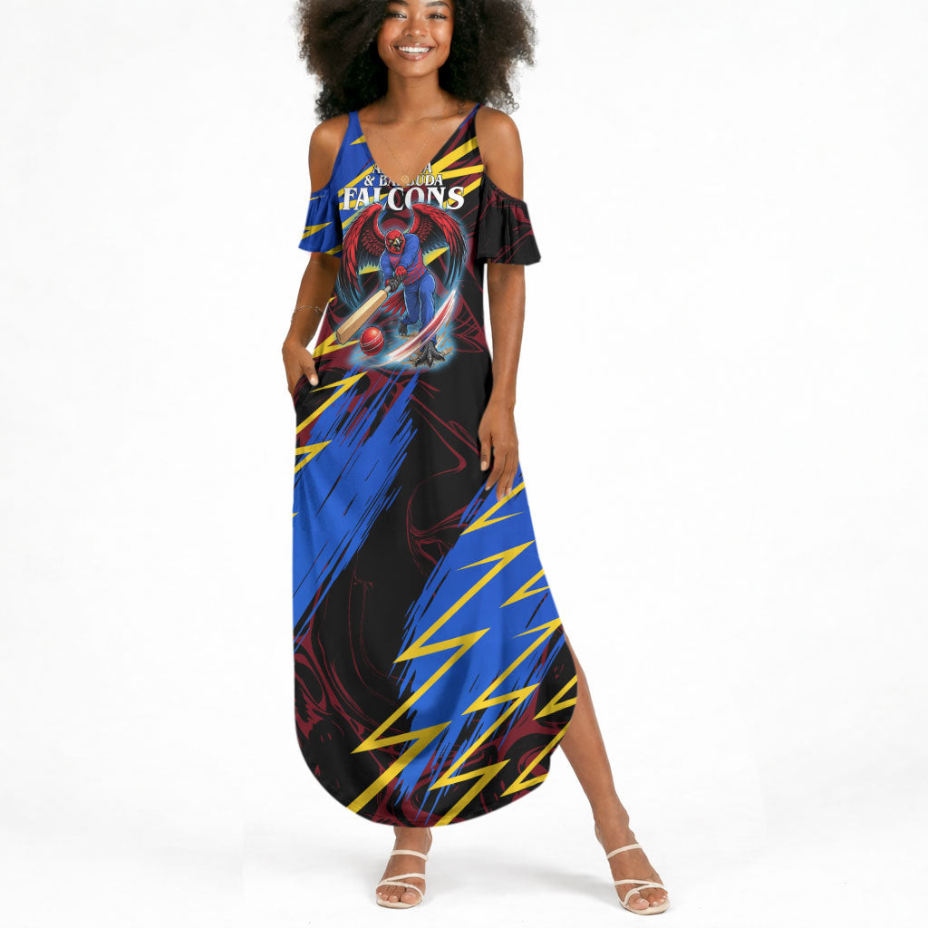 Personalized Antigua And Barbuda Cricket Summer Maxi Dress Falcons Caribbean Lightning Abstract Graphic