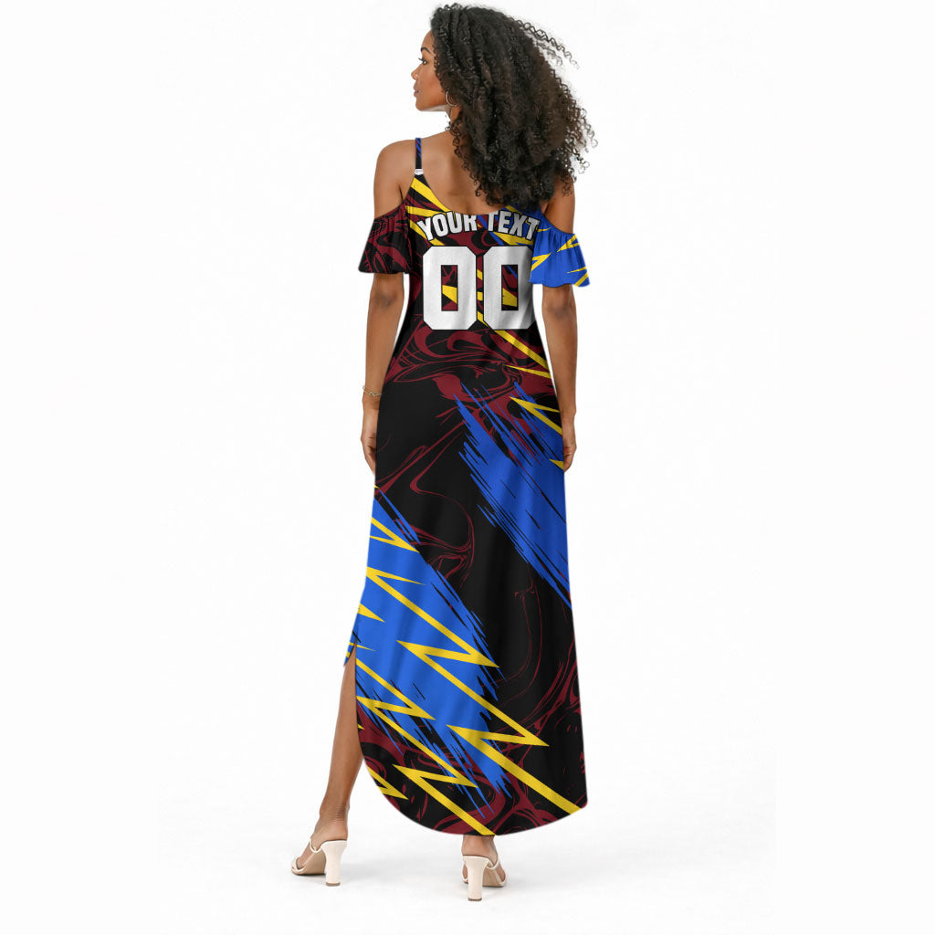 Personalized Antigua And Barbuda Cricket Summer Maxi Dress Falcons Caribbean Lightning Abstract Graphic