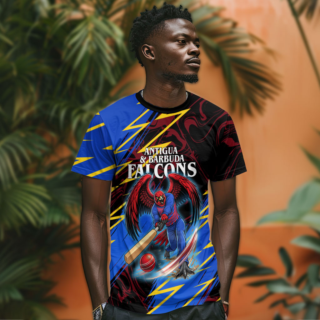 Personalized Antigua And Barbuda Cricket T shirt Falcons Caribbean Lightning Abstract Graphic