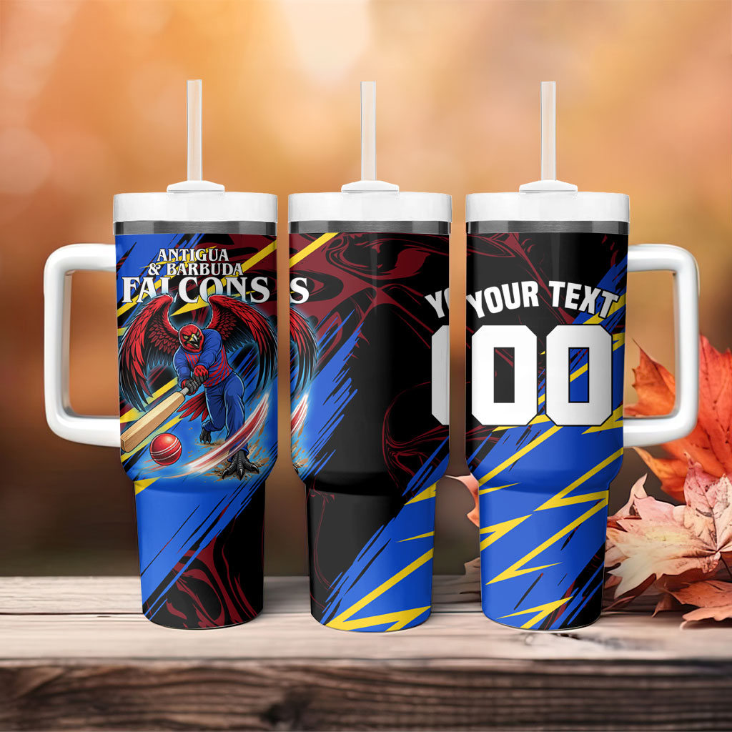 Personalized Antigua And Barbuda Cricket Tumbler With Handle Falcons Caribbean Lightning Abstract Graphic