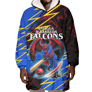 Personalized Antigua And Barbuda Cricket Wearable Blanket Hoodie Falcons Caribbean Lightning Abstract Graphic