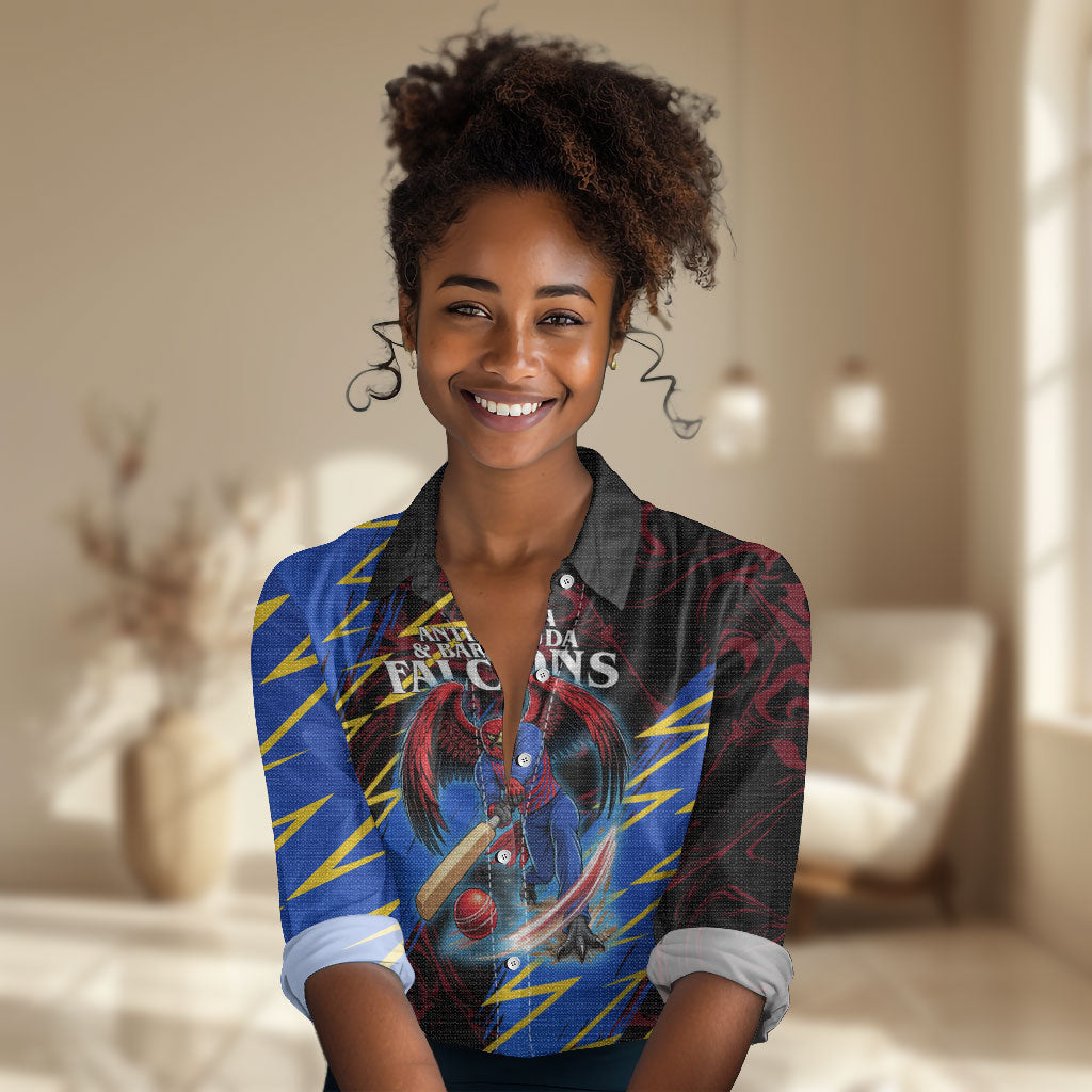 Personalized Antigua And Barbuda Cricket Women Casual Shirt Falcons Caribbean Lightning Abstract Graphic
