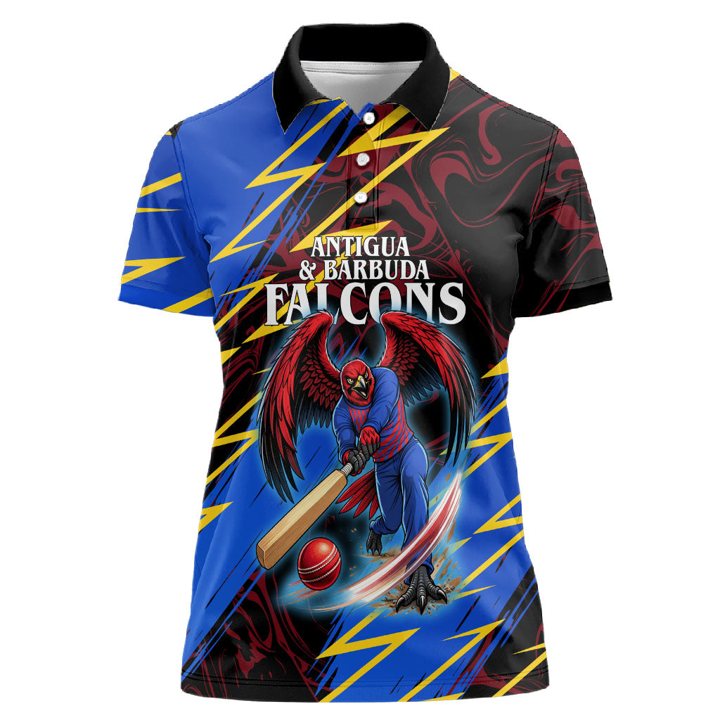 Personalized Antigua And Barbuda Cricket Women Polo Shirt Falcons Caribbean Lightning Abstract Graphic