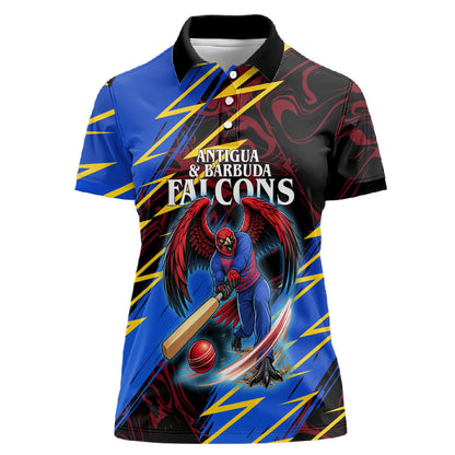 Personalized Antigua And Barbuda Cricket Women Polo Shirt Falcons Caribbean Lightning Abstract Graphic