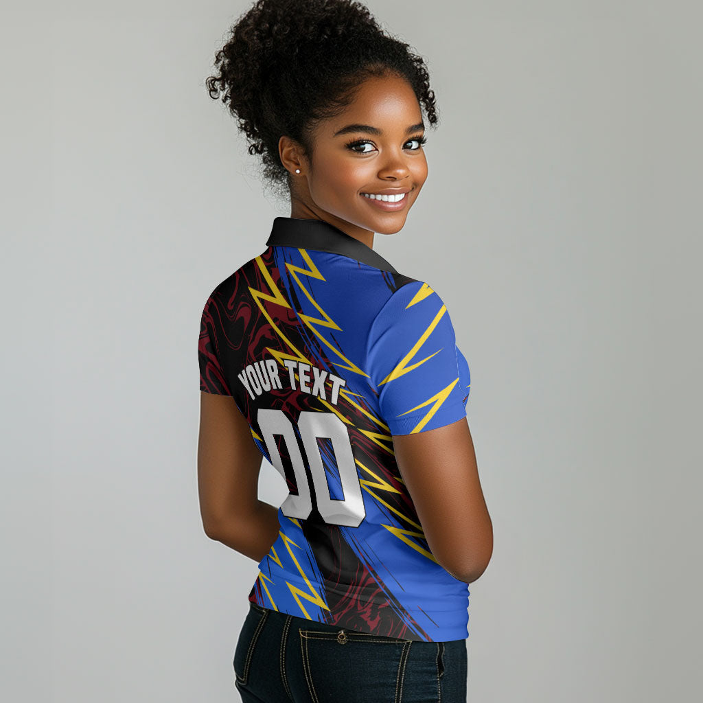Personalized Antigua And Barbuda Cricket Women Polo Shirt Falcons Caribbean Lightning Abstract Graphic