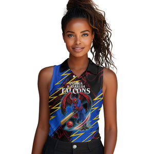 Personalized Antigua And Barbuda Cricket Women Sleeveless Polo Shirt Falcons Caribbean Lightning Abstract Graphic