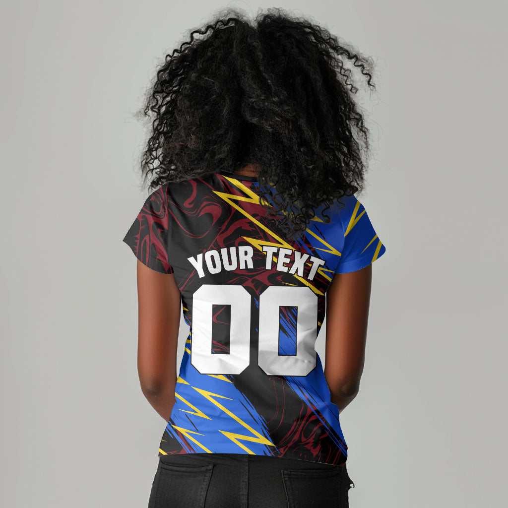 Personalized Antigua And Barbuda Cricket Women V-Neck T-Shirt Falcons Caribbean Lightning Abstract Graphic