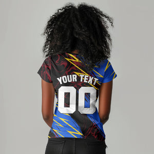 Personalized Antigua And Barbuda Cricket Women V-Neck T-Shirt Falcons Caribbean Lightning Abstract Graphic