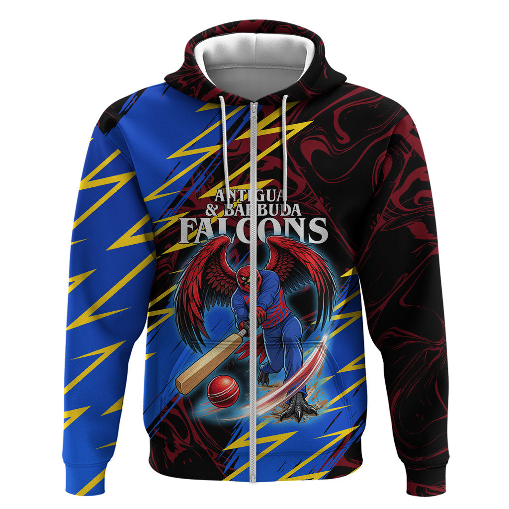Personalized Antigua And Barbuda Cricket Zip Hoodie Falcons Caribbean Lightning Abstract Graphic